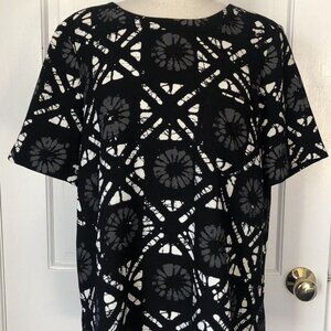 Madewell Black Print Polyester Button Back Blouse Top Womens M Medium